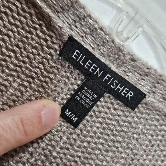 Eileen Fisher Cardigan Womens M Platinum Shimmer Linen Blend Open Front READ - Picture 2 of 8